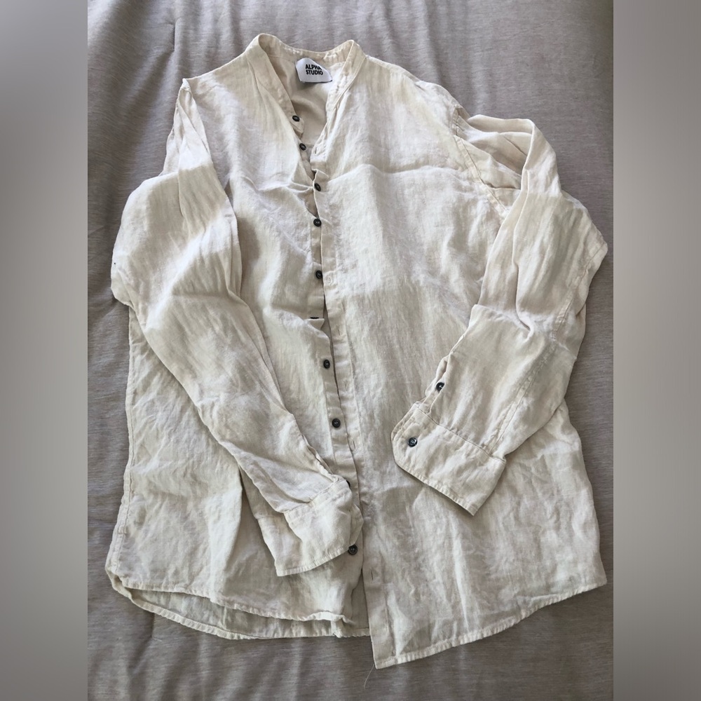 Alpha studio linen button down shirt cream GUC